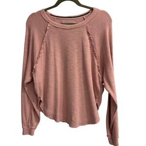 Pilcro by Anthropologie Size Small Pink Ruffle Ragland Thermal Sweatshirt Top